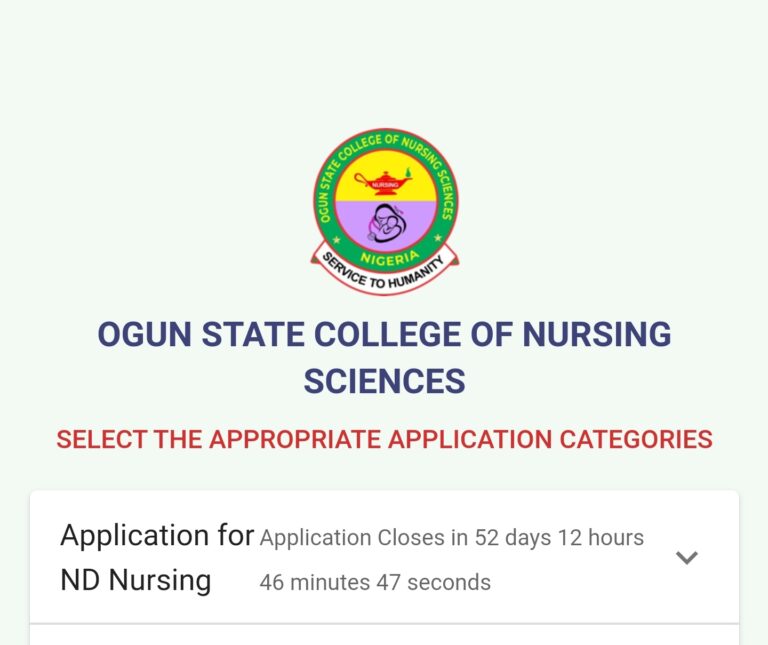 OGUN STATE COLLEGE OF NURSING [OGCONS] RELEASES 2024/2025 ADMISSION FORM